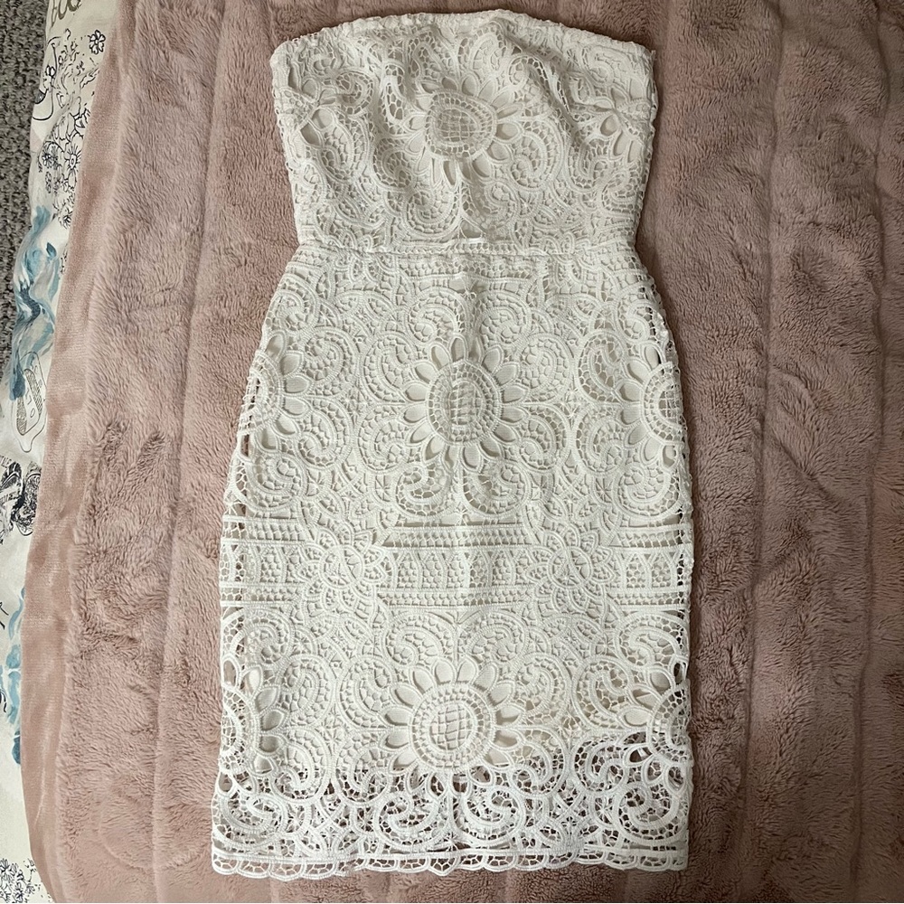 White lace overlay mini dress
